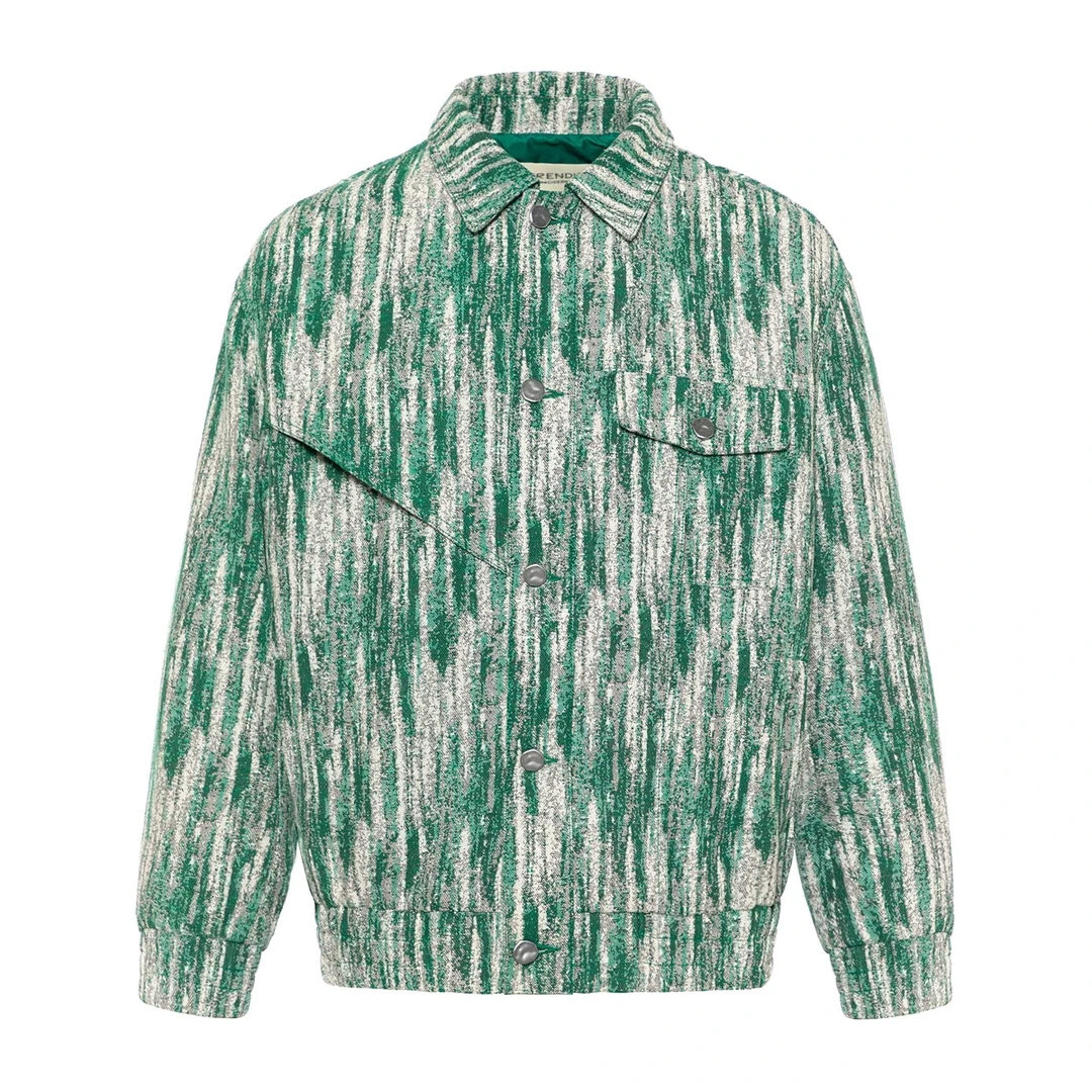 TRENDIANO粗纺大提花外套2024年秋季新款轻奢挺阔翻领上衣夹克男