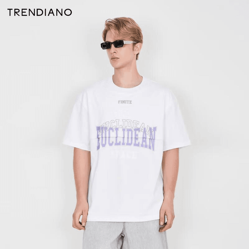 TRENDIANO官方美式字母印花圆领纯棉廓形短袖T恤潮2023新款秋季