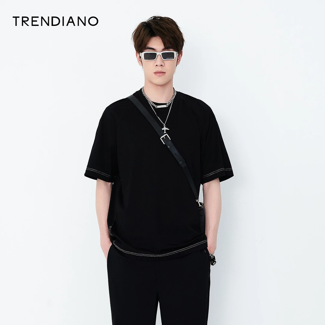 TRENDIANO官方2022年夏季男装新款时尚潮流简约百搭圆领短袖T恤男