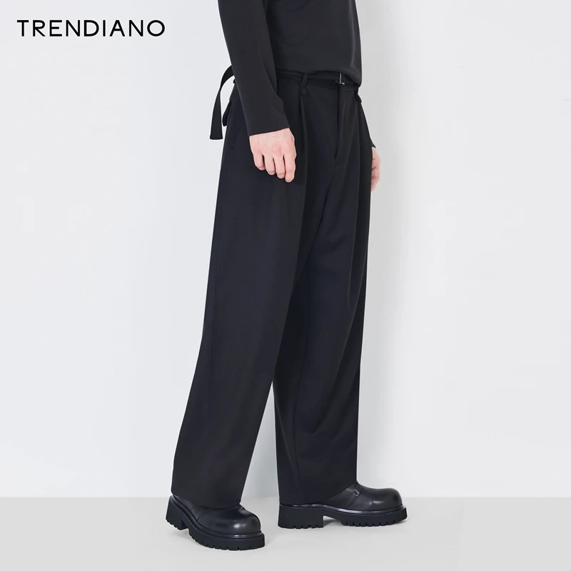 TRENDIANO官方配腰带时尚高腰阔腿休闲西裤男潮新款冬季裤子男款