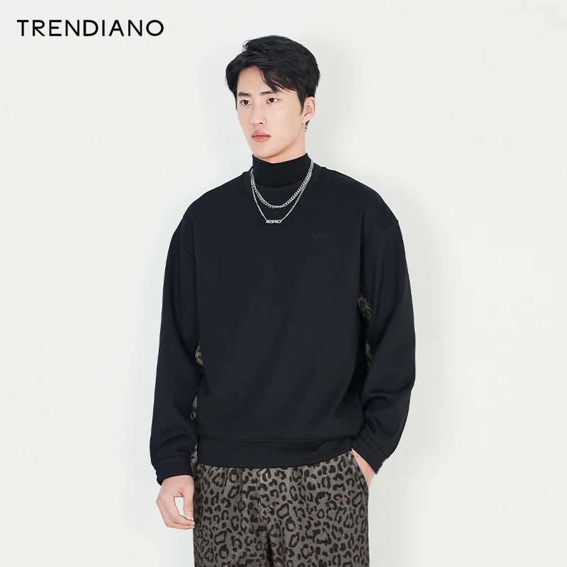 TRENDIANO官方男装冬季新款休闲拼接长袖卫衣百搭