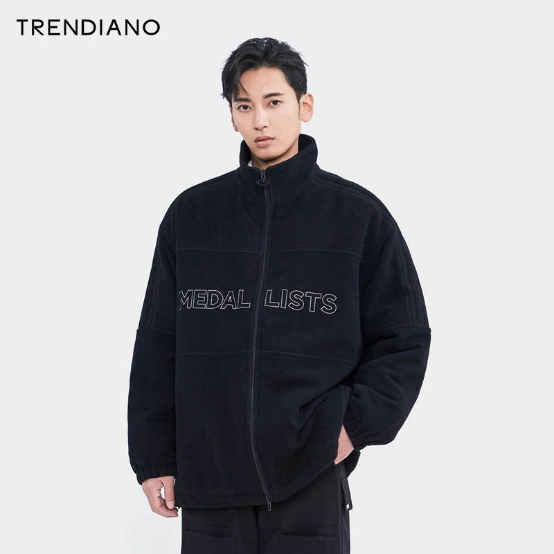 TRENDIANO梅花联名系列呢料宽松立领外套男士新款冬季保暖