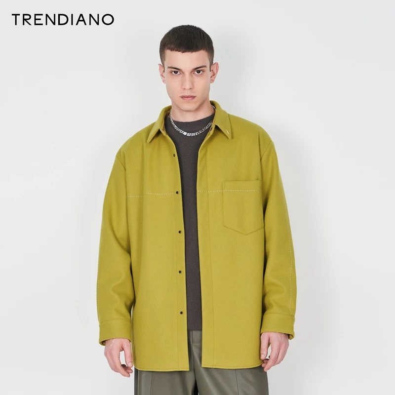 TRENDIANO官方翻领简约高级百搭明线点缀长袖外套男士新款冬季