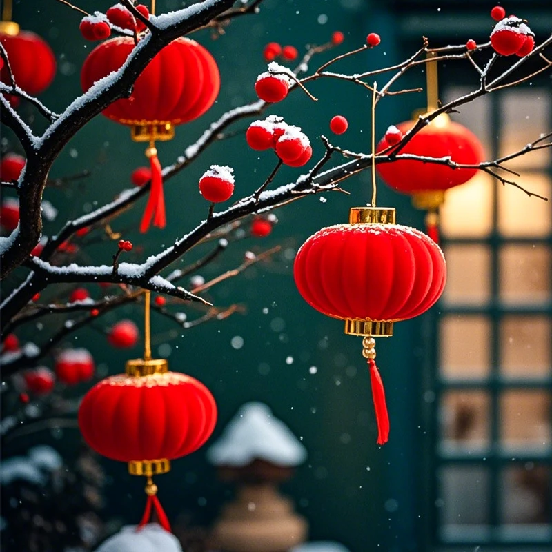 蛇年红灯笼挂饰2025新年春节大门植绒过年喜庆绿植装饰品挂件