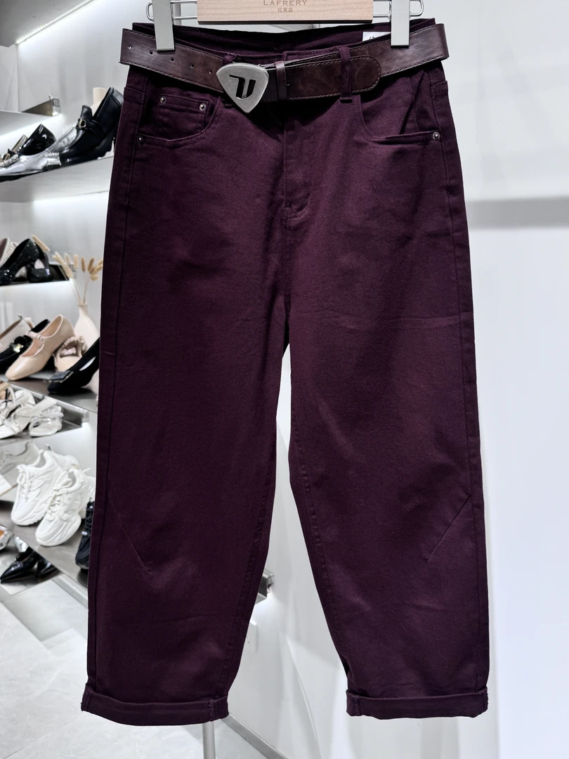 时尚百搭安可拉红九分裤