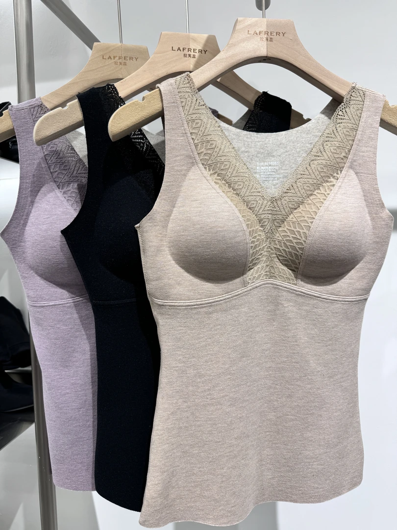 【方圆服饰】【周年庆】保暖内衣女蕾丝V领无痕背心