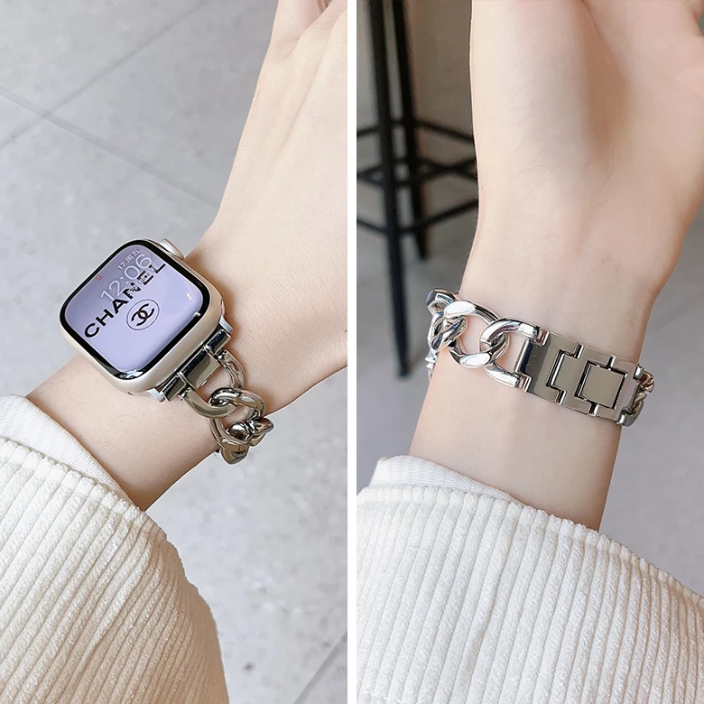 适用iwatch8表带苹果手表带applewatch金属表链S8链式钢带s7新s9.