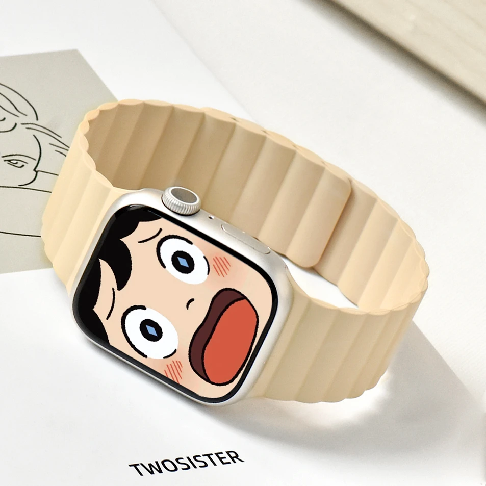 适用于applewatch硅胶磁吸拼色s8表带iwatch7/6/5/4/3/2/1/se撞色