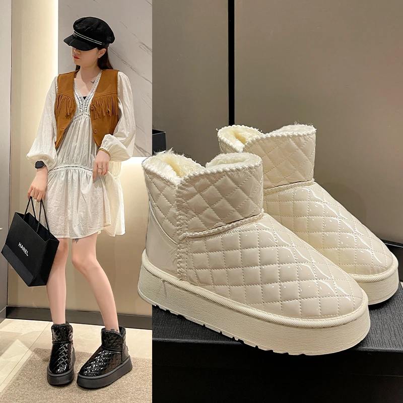 加绒加厚秋冬雪地棉厚底女2023冬季新款鞋子短筒棉鞋保暖棉鞋