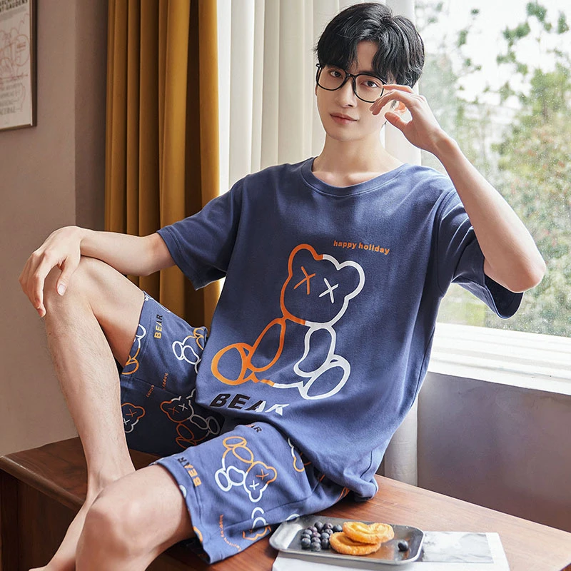 睡衣男莫代尔夏季短袖2023年新款青年简约卡通夏天薄款家居服套装