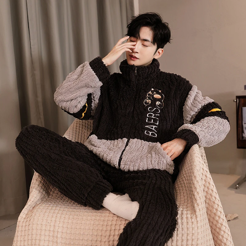 睡衣男秋冬款珊瑚绒保暖加厚加绒青少年冬季法兰绒男款家居服套装