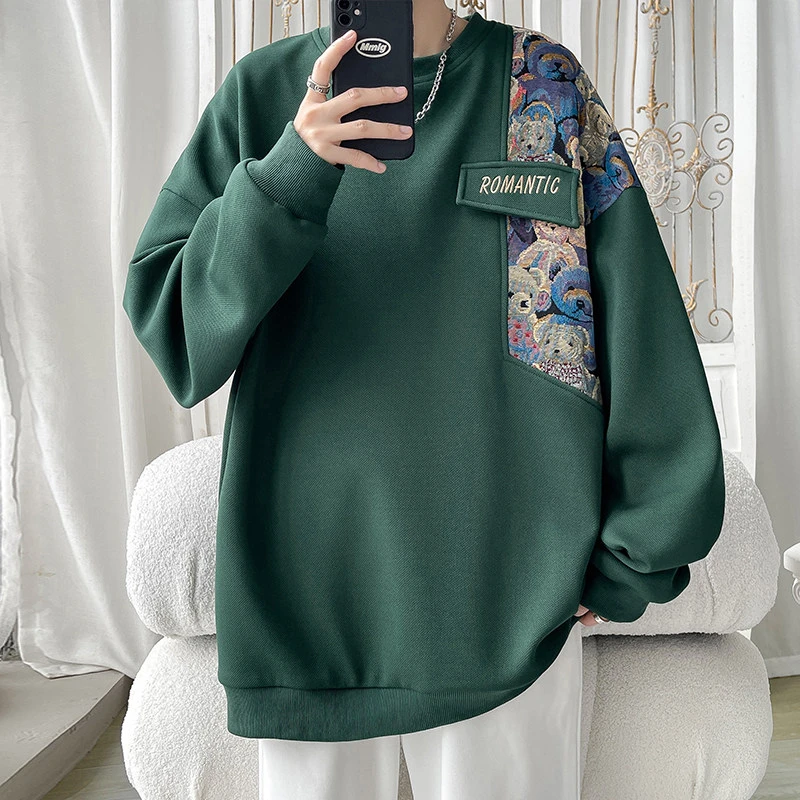 胖子春季新款套头卫衣纯色长袖T恤大码刺绣上衣HW23592