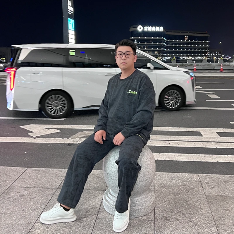 【两件套】秋季款圆领卫衣直筒卫裤男宽松高克重休闲扎染套装TZ759