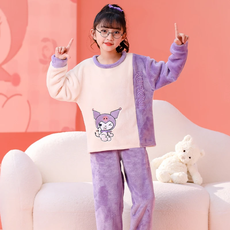 儿童睡衣秋冬季女童法兰绒加厚可爱中大童小女孩公主卡通家居服