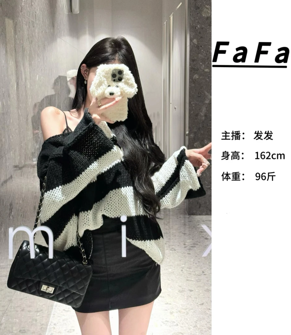 FaFa ●【自留款】毛衣预JJX4MY4200显瘦气质网红针织宽松条纹秋冬