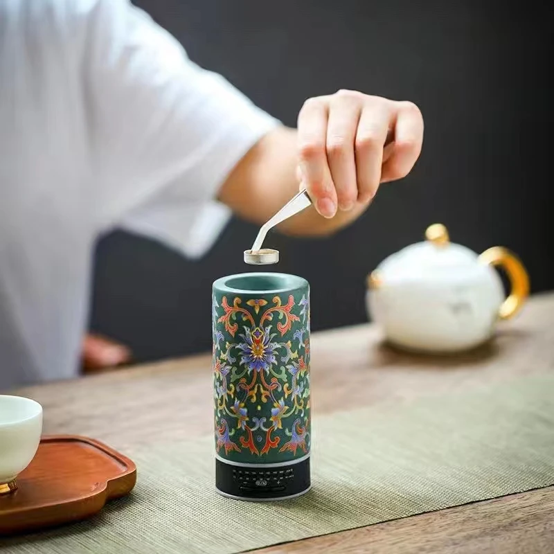 珐琅彩陶瓷充电式手持品香炉定时调温电子香薰炉沉香车载电熏香炉