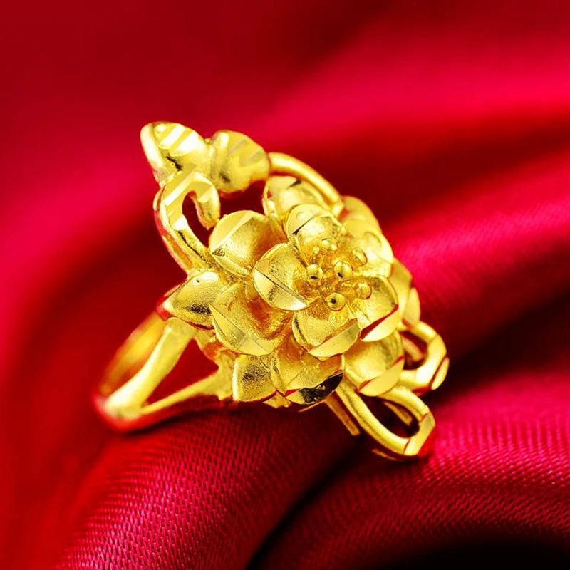 铜合金戒指 正品黄金色水仙花戒指调节不掉色结婚个性女款首饰
