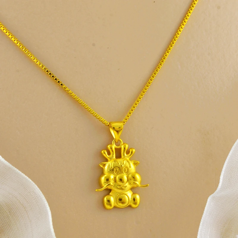 铜合金项链 正品黄金色龙宝宝生肖项链古法传承北欧金本命年坠链