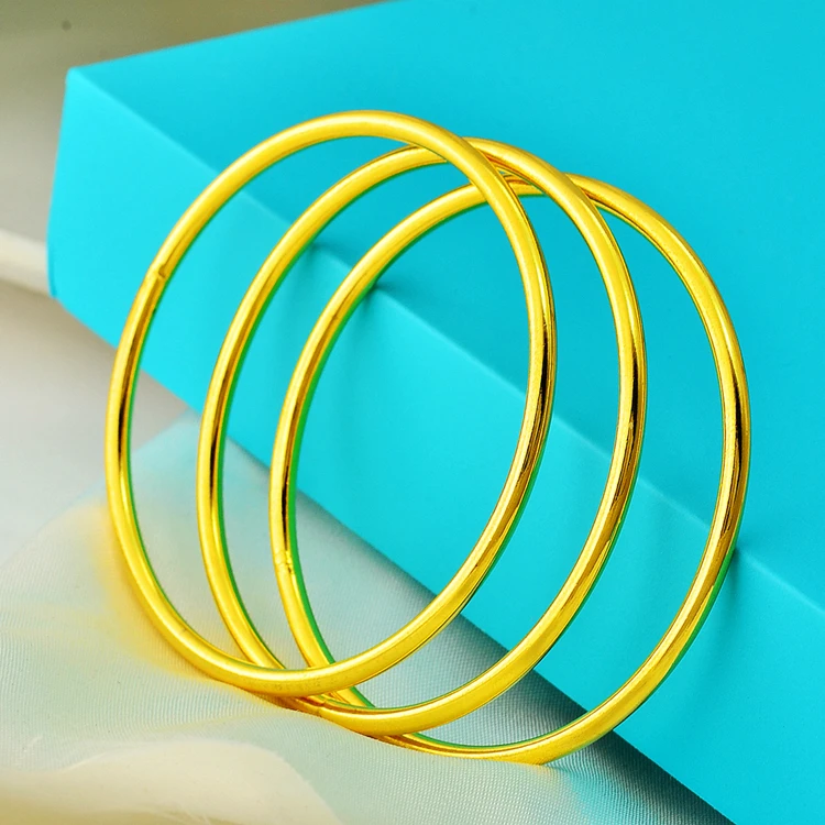 铜合金手镯 正品2024爆款素圈光面经典细环环黄金色手镯不掉色女