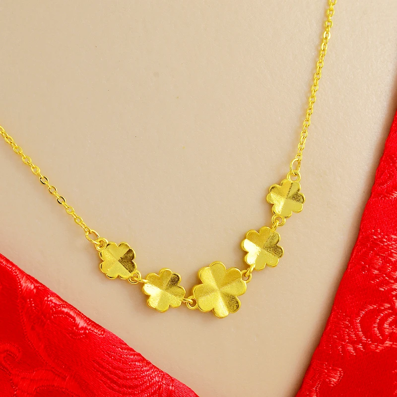 铜合金项链 正品黄金色项链四叶草婚礼时尚素金锁骨链2024爆火