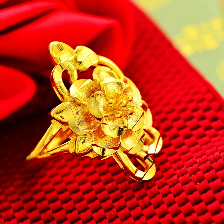 正品黄金色水仙花戒指调节久不掉色可调节戒指个性女