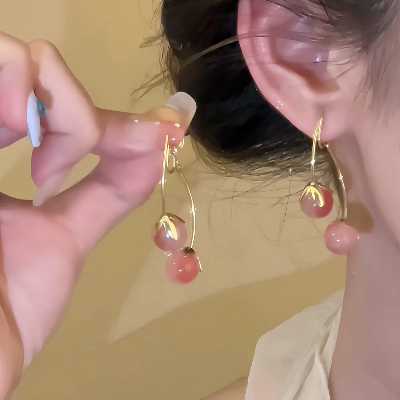 铜合金耳饰 「樱果」小众设计樱桃耳环女甜美无耳洞蚊香盘耳夹耳钉