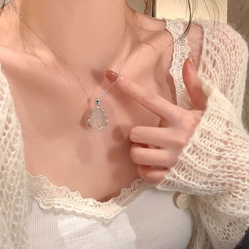 铜合金项链 新中式冰透佛公吊坠项链女复古高级感轻奢气质毛衣链