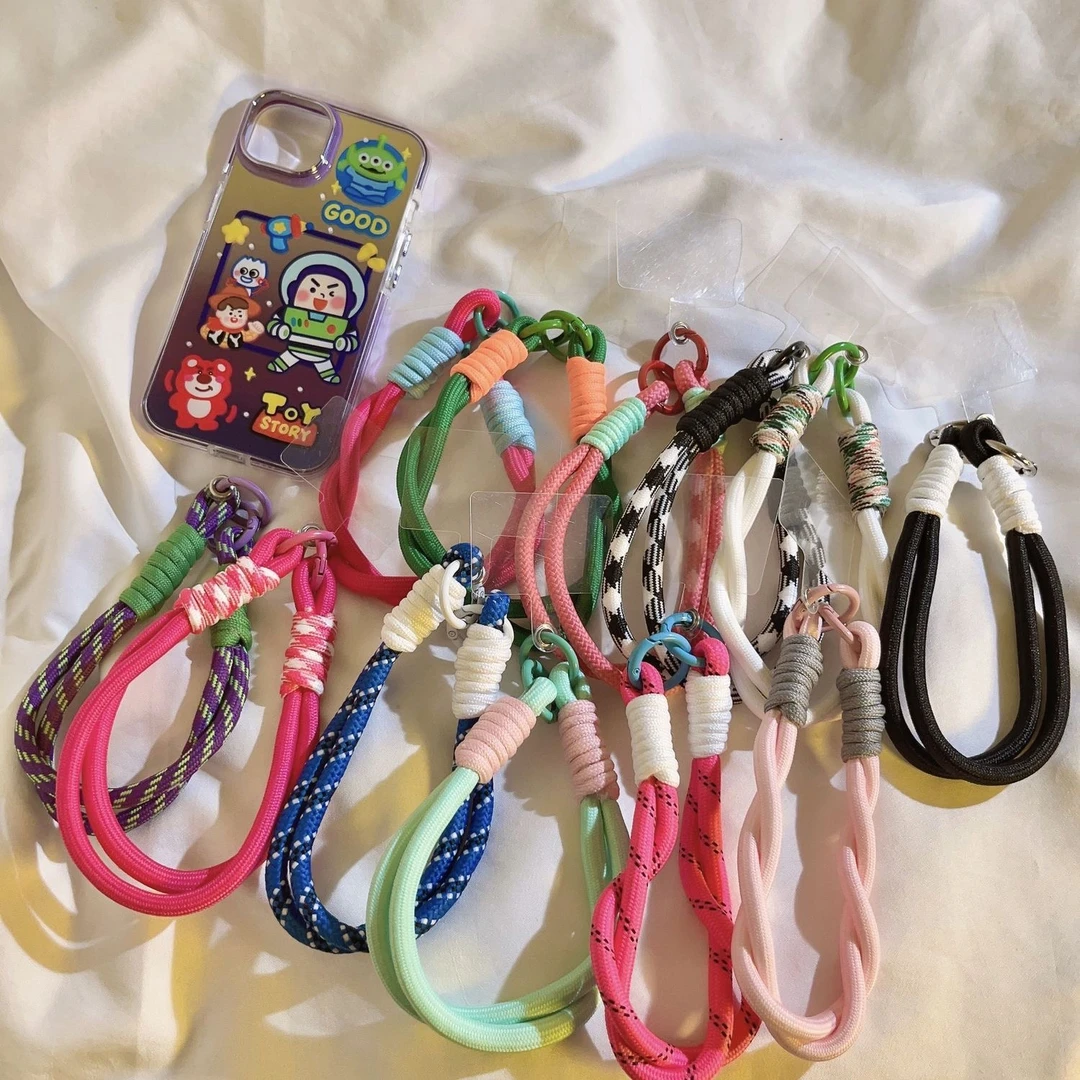ins极简风纯色编织手腕绳含夹片挂件通用手机壳CCD相机手机挂绳女