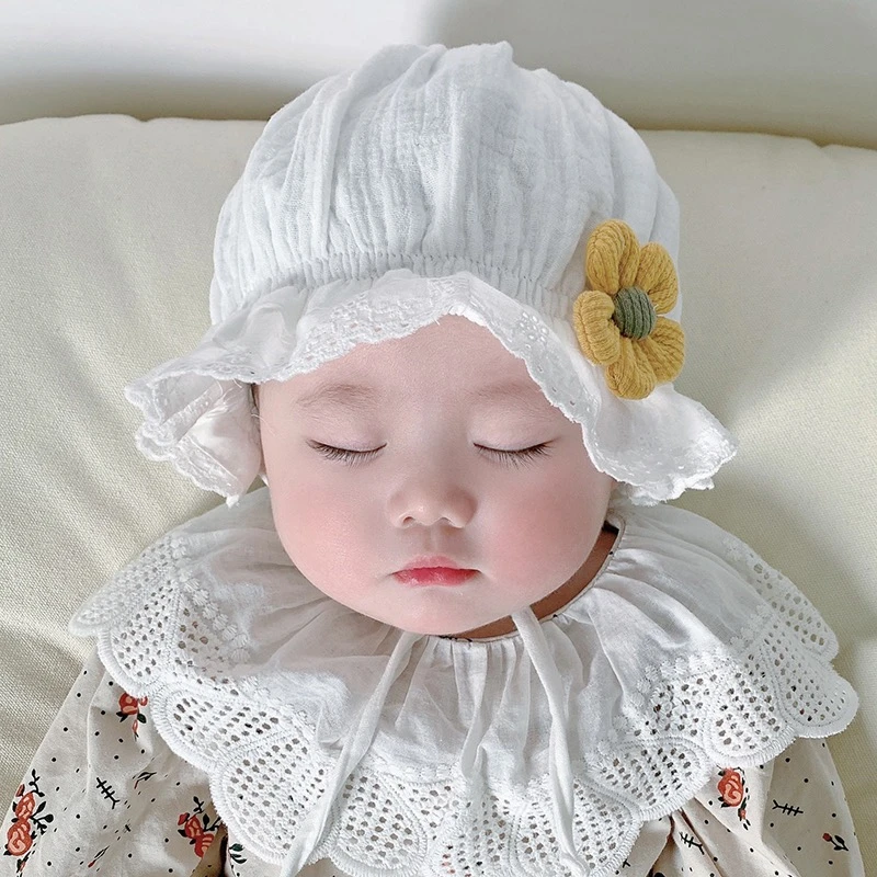 婴儿帽子春秋薄款女宝宝可爱婴幼儿公主遮阳新生儿宫延帽胎帽蕾丝