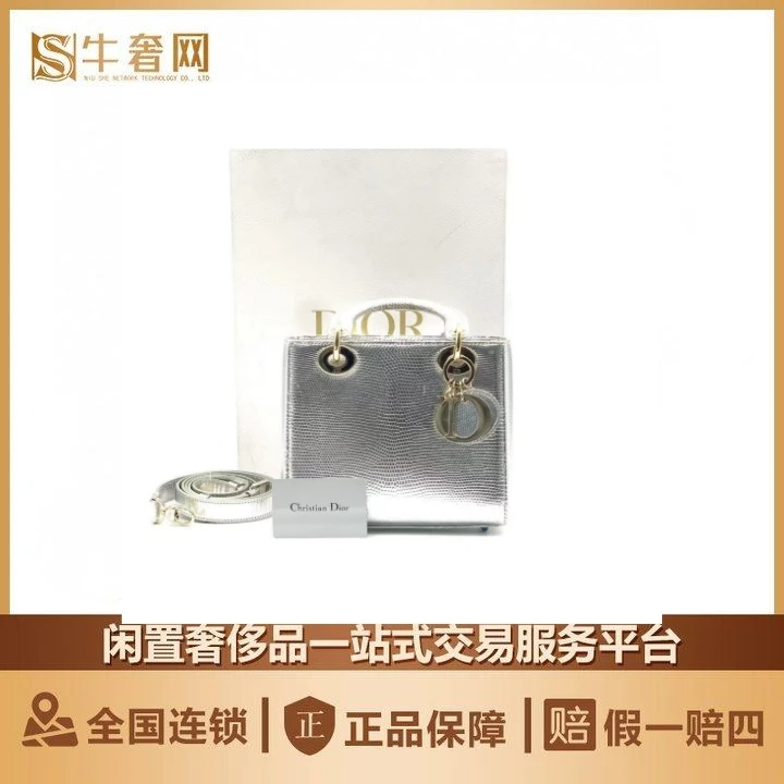 99新 DIOR/迪奥 牛奢网/迪奥四格戴妃包银色/