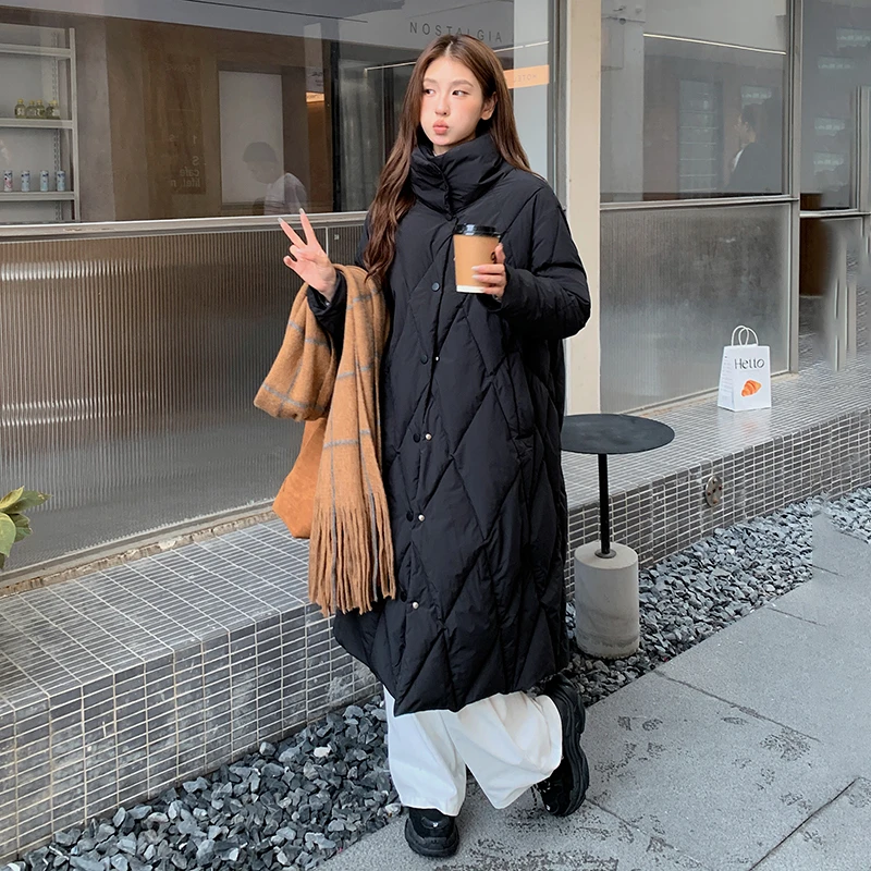 菱格90 白鸭立领羽 绒服女冬季2023新款韩版中长款过膝高级感