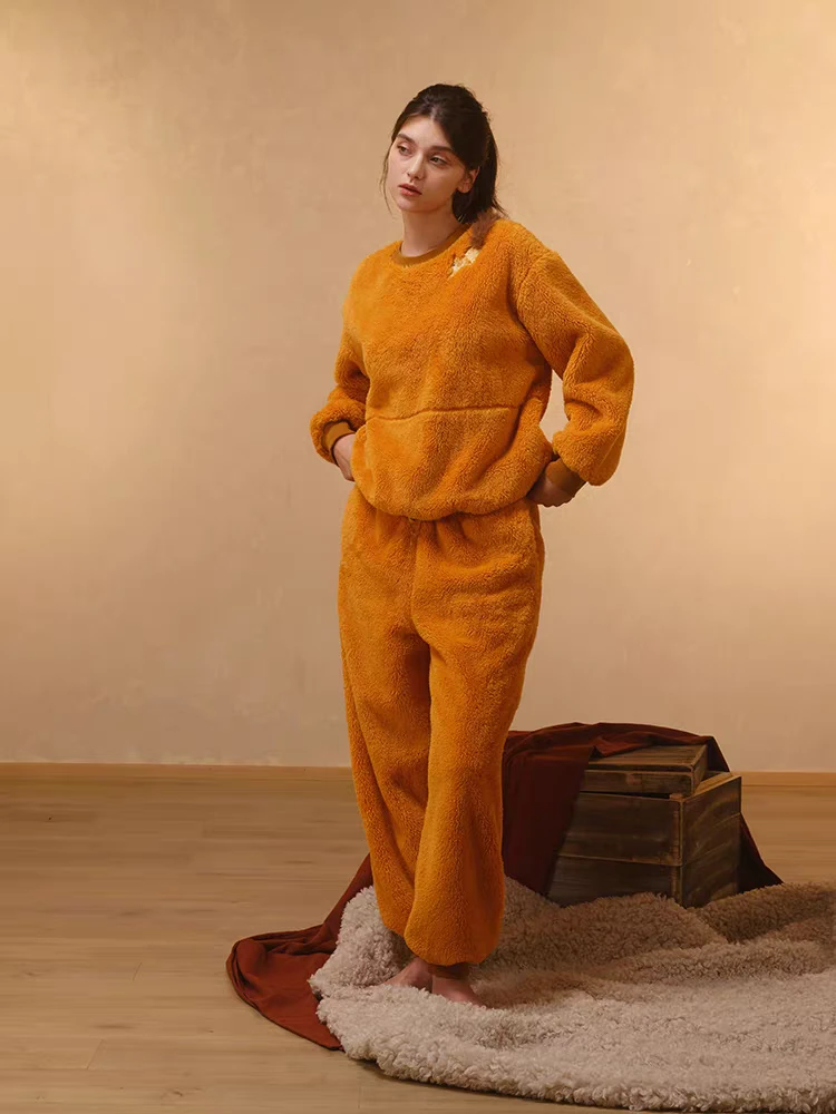 【蟲子姐姐专属】242-057朵朵可可睡衣女秋冬圆领双面绒家居服套装