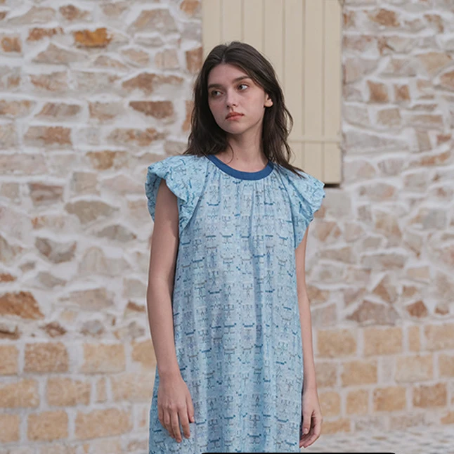 【蟲子姐姐专属】241-058朵朵可可家居服睡衣女长款短袖宽松睡裙