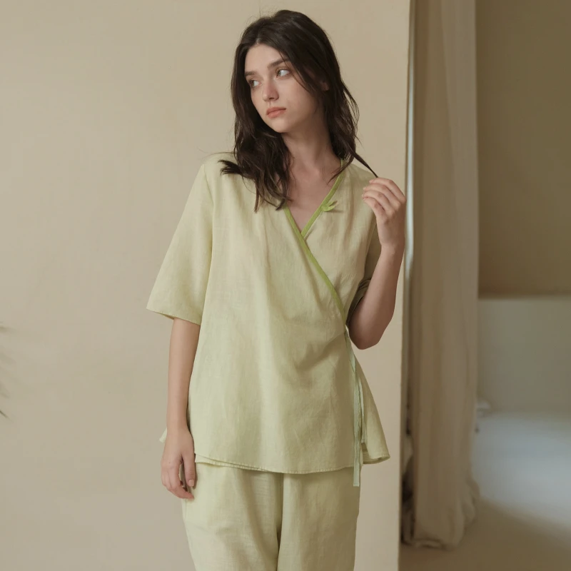 【蟲子姐姐专属】241-036朵朵可可睡衣女春夏七分裤新中式茶服居家