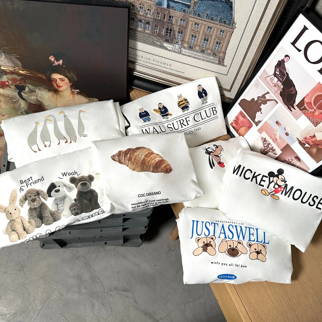 交个朋友 韩版印花磨毛T恤 白色打底 内搭  图案随机