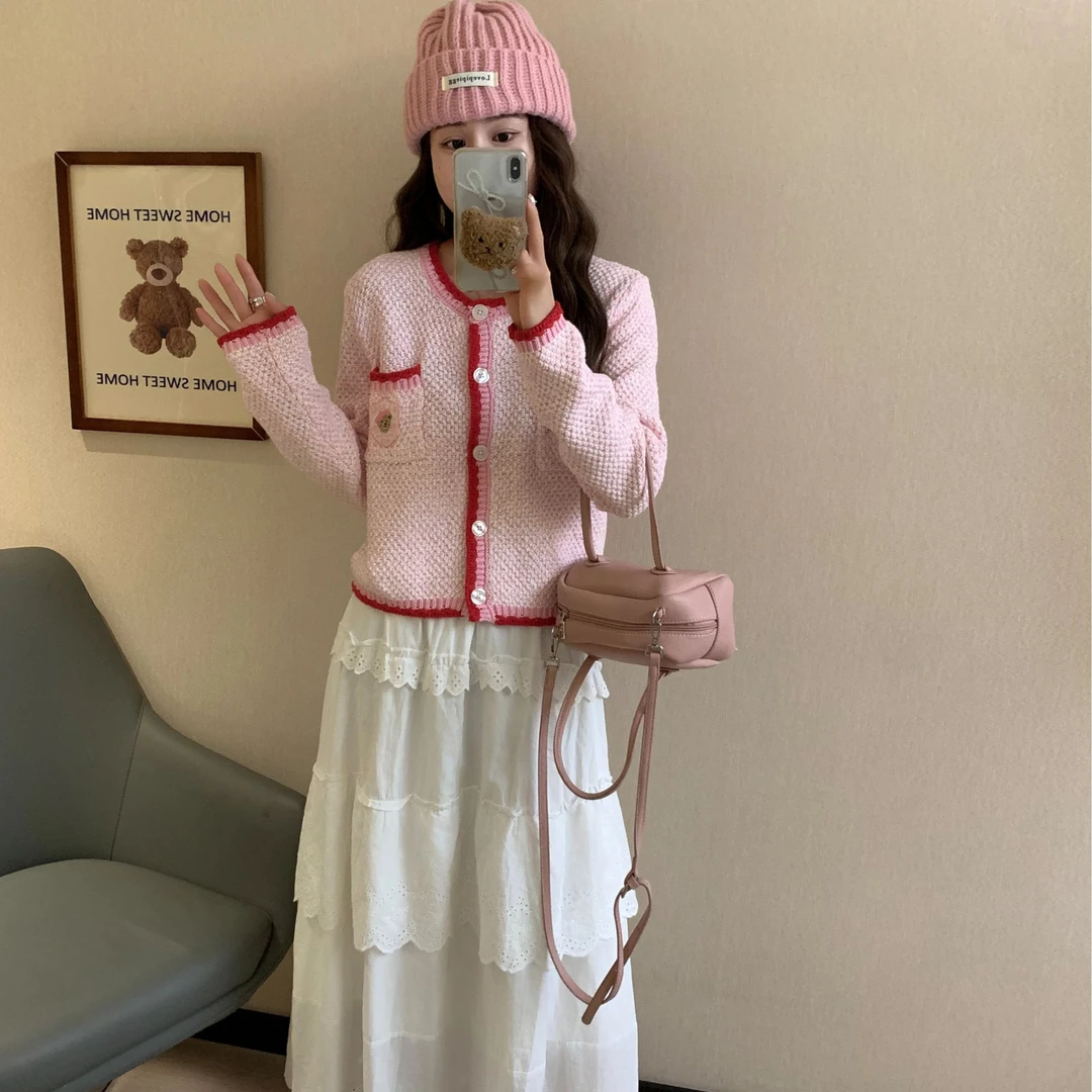 小香风小熊刺绣时尚百搭针织开衫MY076