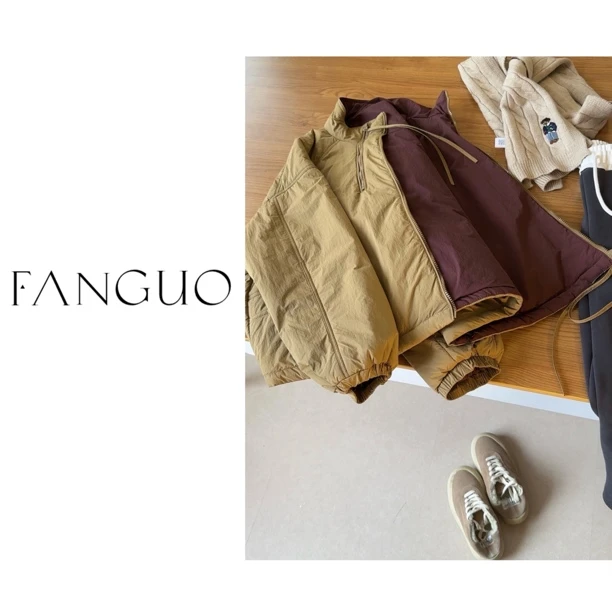 韩国东大门 ！文艺有腔调 双拉链设计休闲撞色棉服外套女秋冬25887