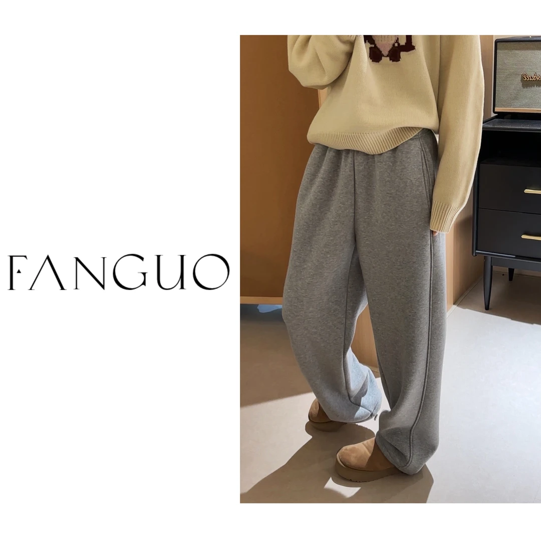 保命神裤！700g加厚摇粒绒俩穿宽松束脚卫裤运动裤女弯刀裤B66612