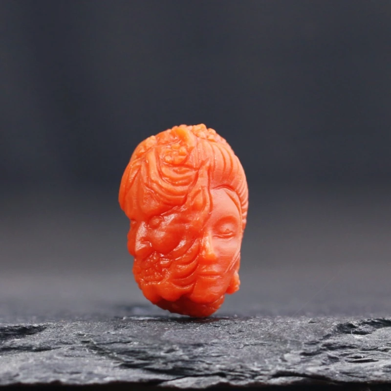 天然南红配饰背云立体一念之间美杜莎精工雕刻柿子红