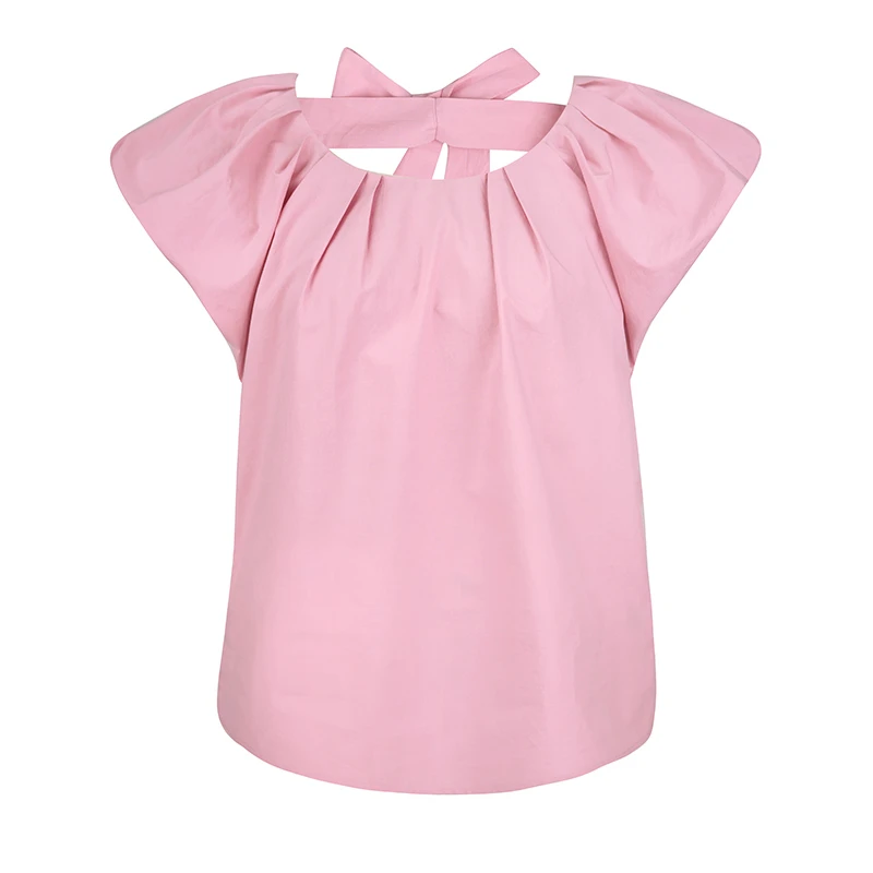 JUNGLE ME夏季温柔系穿搭法式时尚女士小飞袖T上衣圆领女装宽松