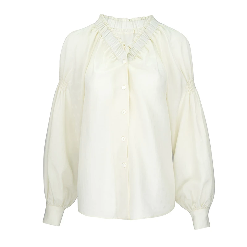 JUNGLE ME复古法式宫廷风V领波点提花衬衫百搭温柔减龄小众秋季