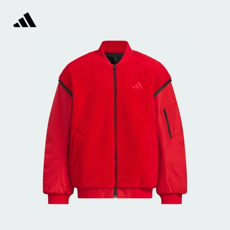 adidas阿迪达斯官方儿童装男大童休闲宽松仿羊羔绒棉服外套JN4373