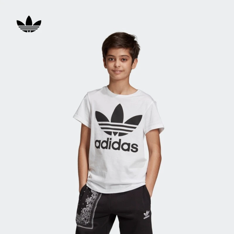 adidas阿迪达斯官方三叶草儿童装男大童居家运动短袖T恤 DV2904