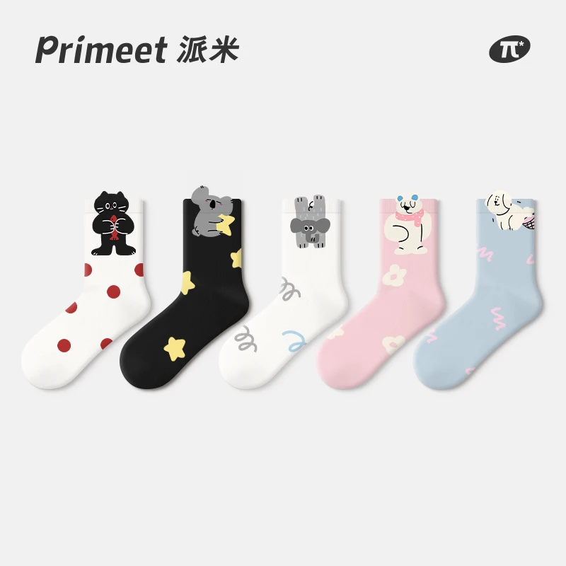 PRIMEET/派米袜子女春秋中筒袜可爱日系凸凸卡通外穿秋冬抗菌长袜