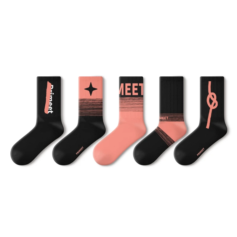 黑粉袜子女秋冬中筒袜小众设计感网红款配鲨鱼裤运动黑色长筒长袜