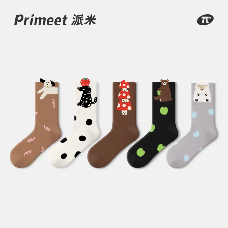 Primeet/派米袜子女春秋卡通花边中筒可爱外穿女生治愈系棉袜长袜