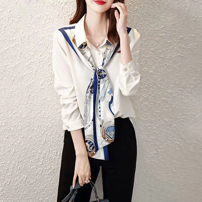 白色衬衫女设计感小众衬衣2025春秋新款女装高端减龄上衣雪纺衬衫