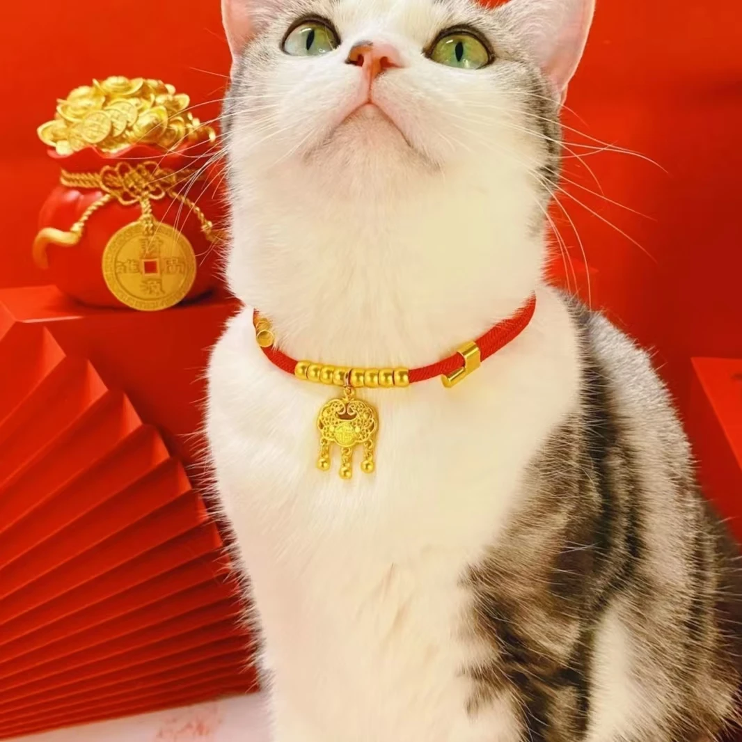 宠物新年项圈猫狗长命锁围脖猫狗小型犬金项链可调节