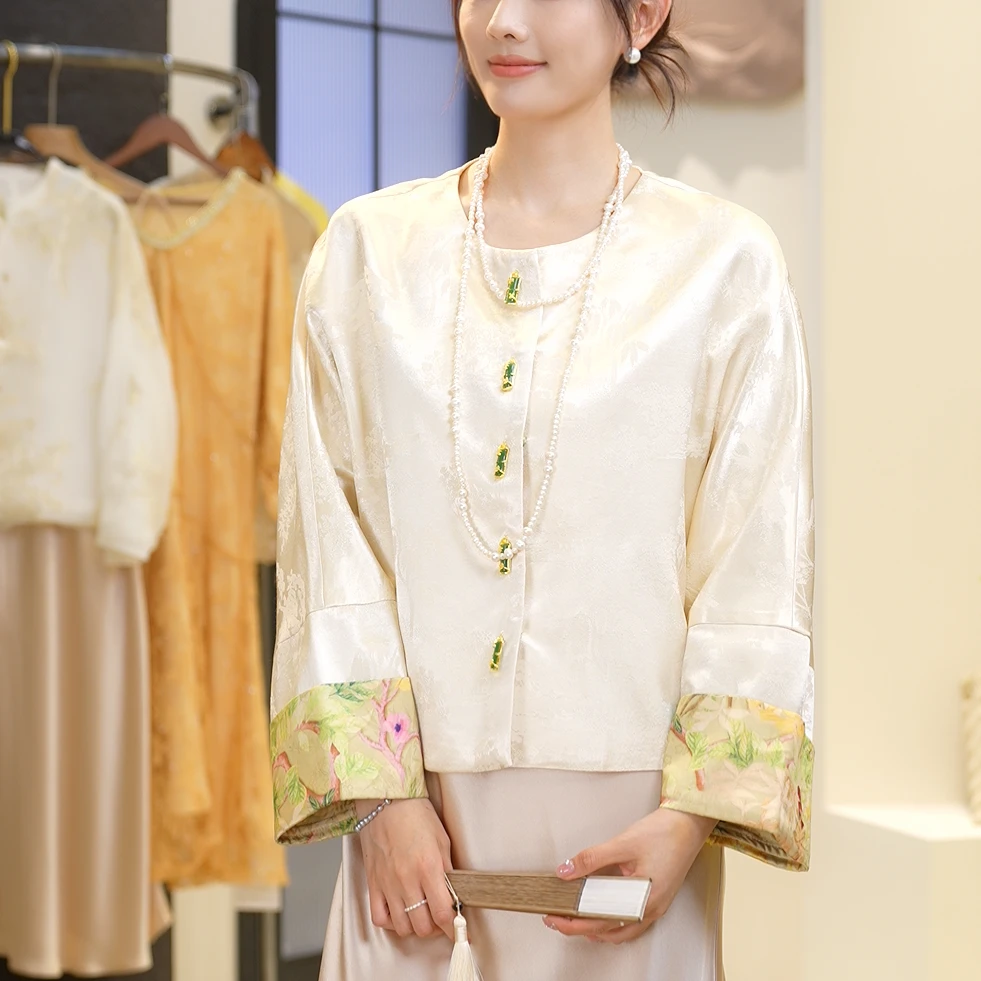 山间-重磅提花玉石扣新中式国风上衣女外套春夏外披