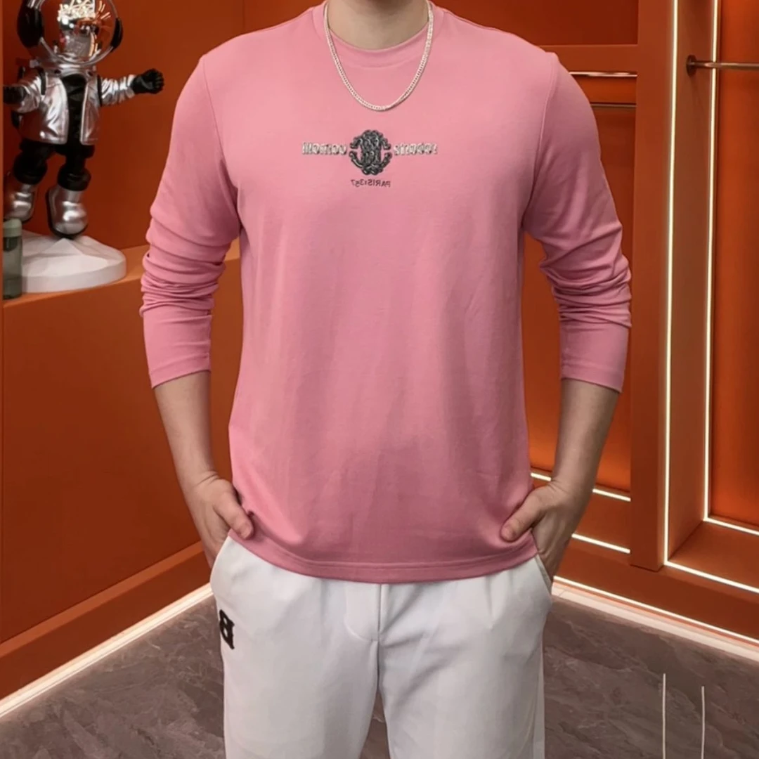 【打底衫】轻奢圆领打底男士欧货莫代尔棉长袖立体浮雕D5106Q